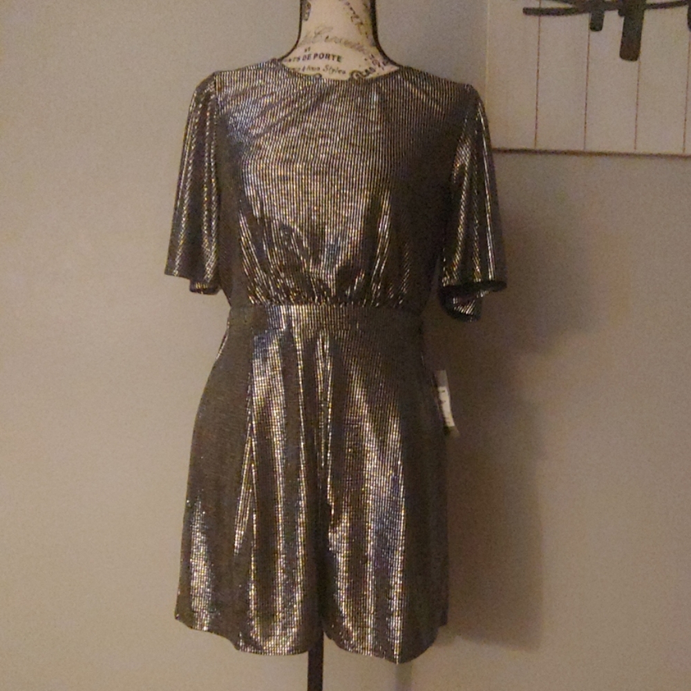 Dynamic Platinum Metallic Short Sleeve Romper